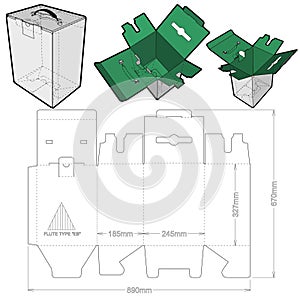 Standard Box With Plastic Handle Internal measurement 24.5x18.5x32.7 cm and Die-cut Pattern
