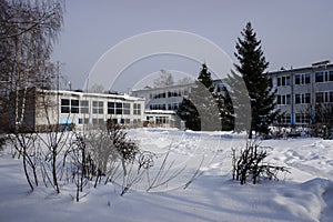 Standard building of Secondary school in Balashikha, Russia.