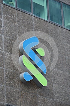 Singapore 1 june 2022. standard chartered bank logo on financial building