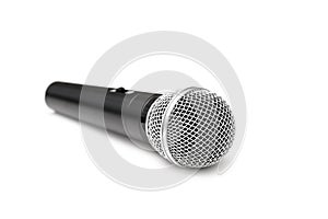 Standard moving-coil dynamic microphone isolated on white