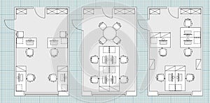 Standard office furniture symbols on floor plans