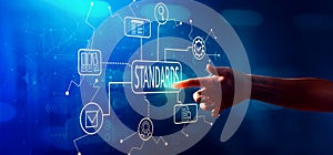 Standard quality control approval with hand pressing a button