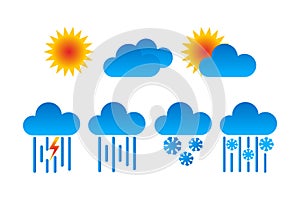 Standard set of weather icons on a white background.