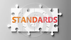 Standards complex like a puzzle - pictured as word Standards on a puzzle pieces to show that Standards can be difficult and needs