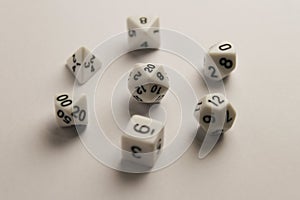 Standart set of rpg desktop white dice isolated