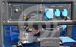 Standby generator - outdoor power equipment. Portable generator standby generator control panel photo