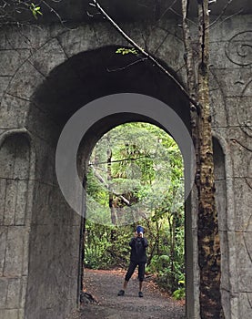 Standing at the arched entrance way to Rivendell