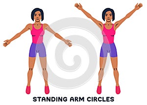 Standing arm circles. Sport exersice. Silhouettes of woman doing exercise. Workout, training