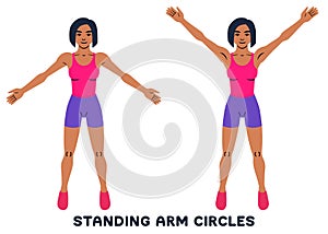 Standing arm circles. Sport exersice. Silhouettes of woman doing exercise. Workout, training photo