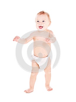 Standing baby boy in diaper