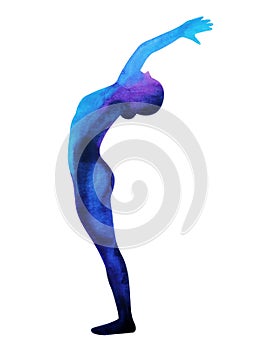 Standing Back Bend Yoga Pose, color chakra watercolor painting