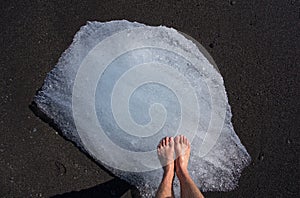 Standing barefoot on ice photo