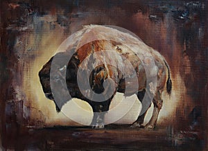 Standing bison oil painting