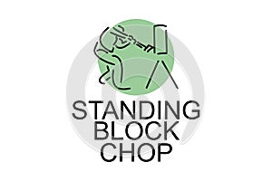 Standing block chop vector line icon. lumberjack sport.