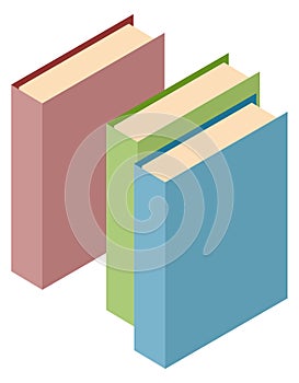Standing books with color covers. Isometric icon