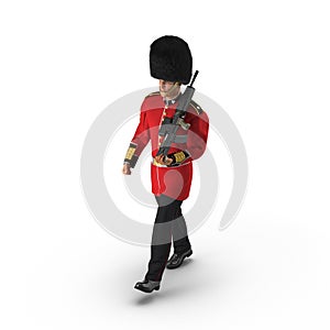 Standing British Royal Guard Holding Gun Isolated on White Background 3D Illustration photo