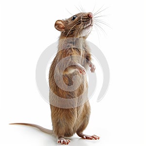 Standing Brown Rat on White Background