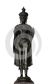 A Standing Buddha image in the attitude of blessing  used as amulets of Buddhism religion with Clipping Path