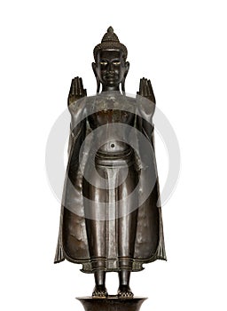 A Standing Buddha image in the attitude of the style of the Lopburi period  used as amulets of Buddhism religion with clipping
