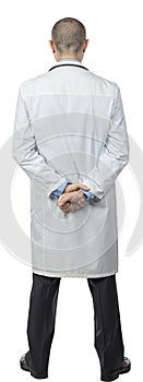 Standing caucasian doctor back view