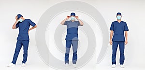 Standing caucasian medical professional  in uniform - various poses