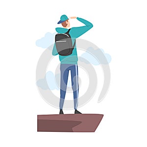 Standing at Cliff Male Looking Ahead as into Bright Future Vector Illustration