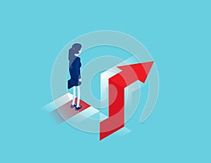 Standing on the edge of gap. Business challenge or obstacle concept. Isometric vector cartoon style