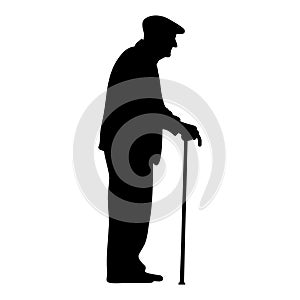 Standing Elderly man with cane silhouette