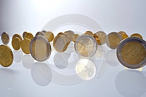 Standing euro coins