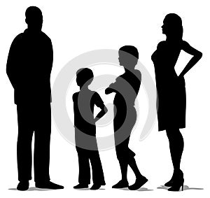 standing family of four, silhouette