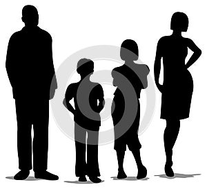 standing family of four, silhouette