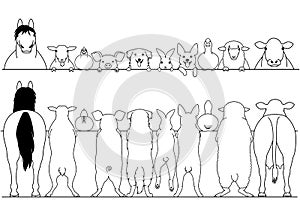 Standing farm animals front and back border set