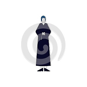 Standing female judge wearing robe. Isolated on white background. Flat style vector illustration