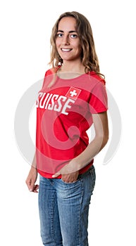 Standing female sports fan from Switzerland