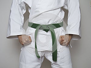 Standing fighter green belt centered martial arts