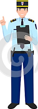 Standing French Policeman Gendarme and Traditional Uniform Character Icon in Flat Style. Vector Illustration photo