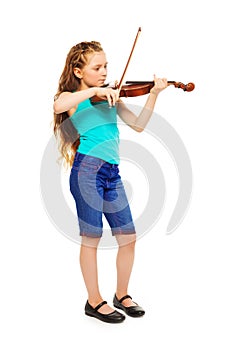 Standing girl holding string and playing violin