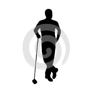 Standing golf player, vector silhouette