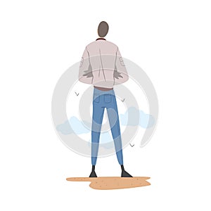 Standing Guy Looking Ahead as into Bright Future Vector Illustration