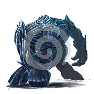 Standing ice golem concept art on white background