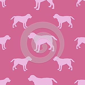 Standing labrador retriever puppy isolated on a pink background. Seamless pattern. Dog silhouette. Endless texture. Use