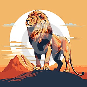 Standing lion isolated on a neutral background. Vector illustration