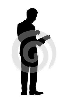 Standing man with book silhouette vector