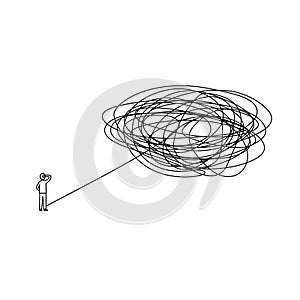 Standing man with complicated problem must be solved ahead illustration. businessman with difficult way process await. tangled
