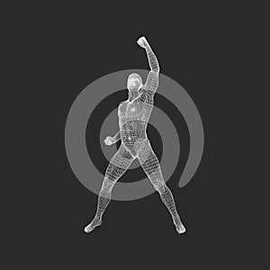 Standing Man. Human with arm up. Silhouette for sport championship. The victory celebration. 3D Model of Man. Vector Illustration