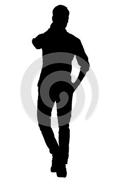 standing man silhouette black and white vector image Modern person portrait, beauty, male body line art. For use as a brochure