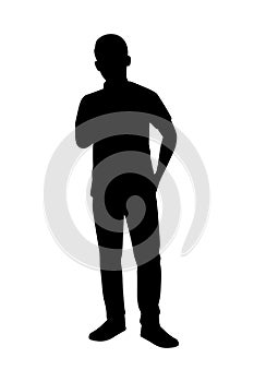 Standing man silhouette vector on white background