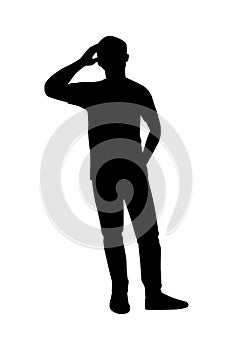 Standing man silhouette vector on white background