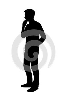 Standing man silhouette vector on white background