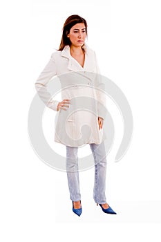 Standing model wearing overcoat